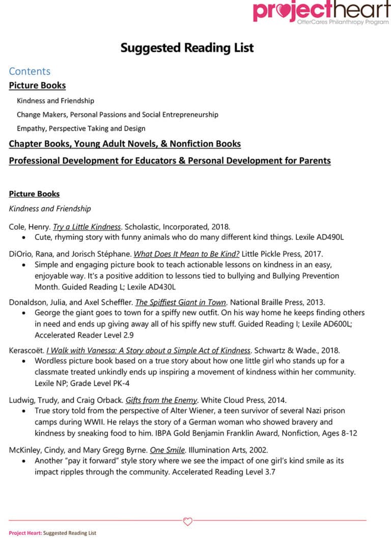 Book List Companion for Project Heart