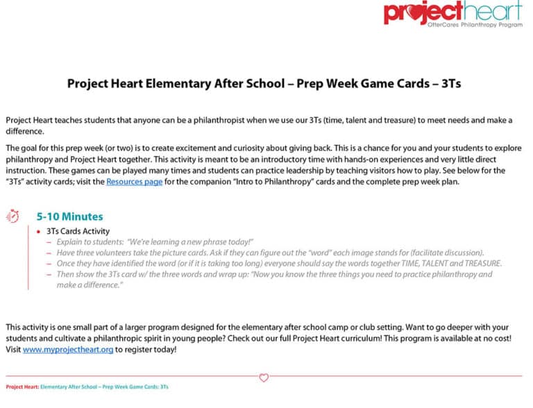 3Ts Activity Cards for Elementary Students