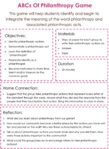 Optional Activity: ABCs of Philanthropy Game